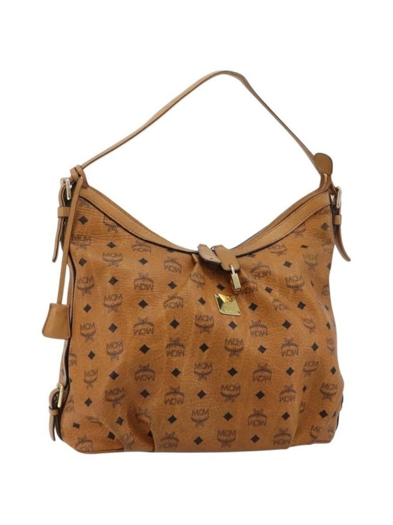 Authentic Mcm Vicetos Logogram Shoulder Bag Pvc Brown Gold